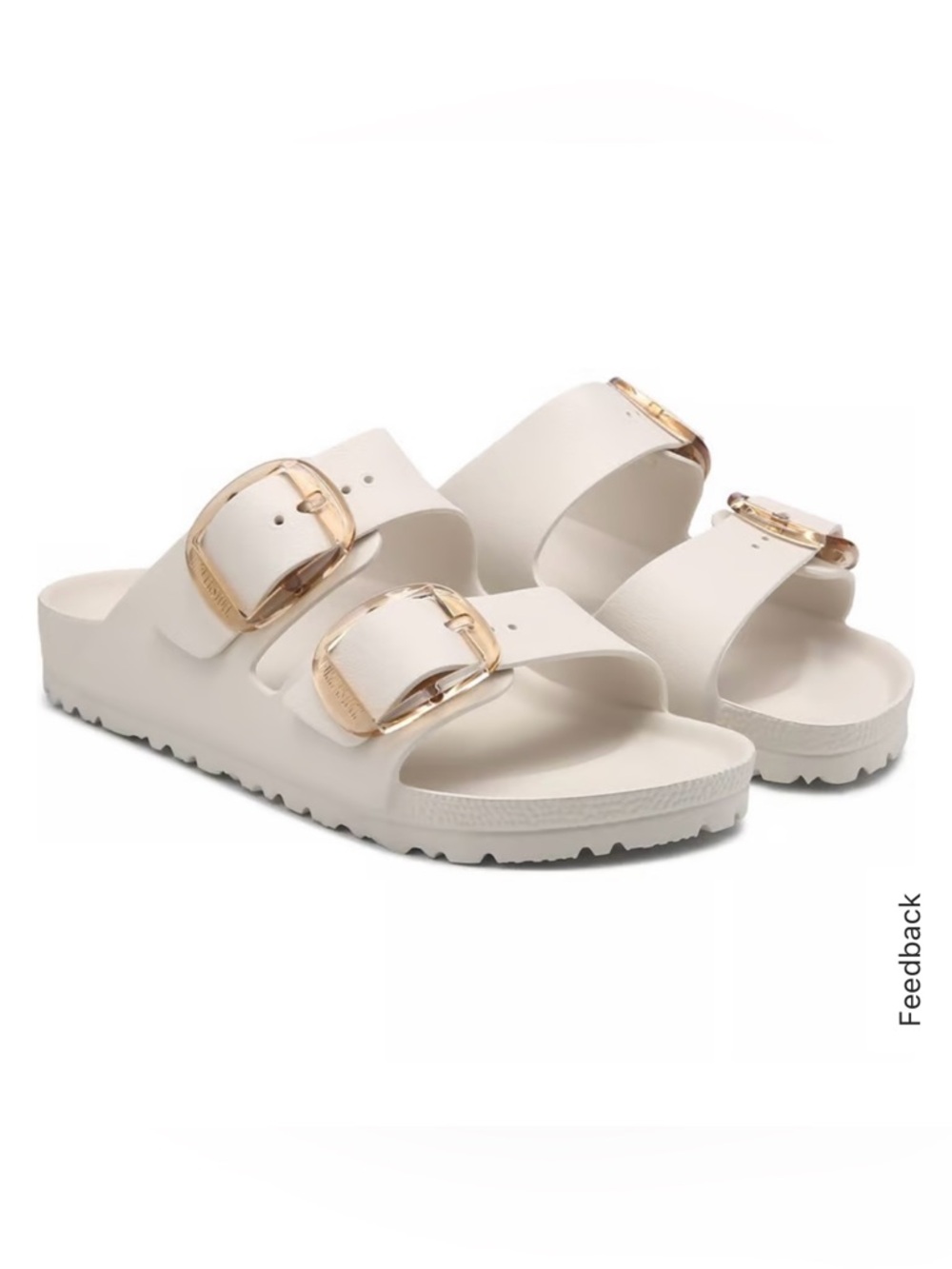 Birkenstock White Double-Buckle EVA Slide Sandals with Gold Buckles